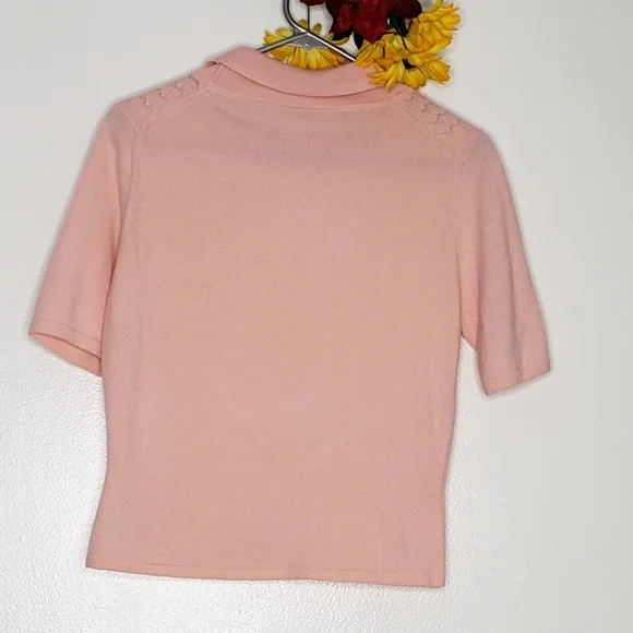 100%Pure Cashmere Light Pink Crop Top Sweater Turtleneck Textured Spring Luxury